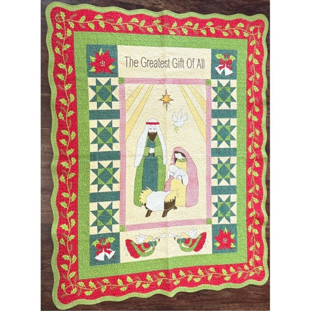Vintage Handmade Nativity Scene Quilt "The Greatest Gift of All"
